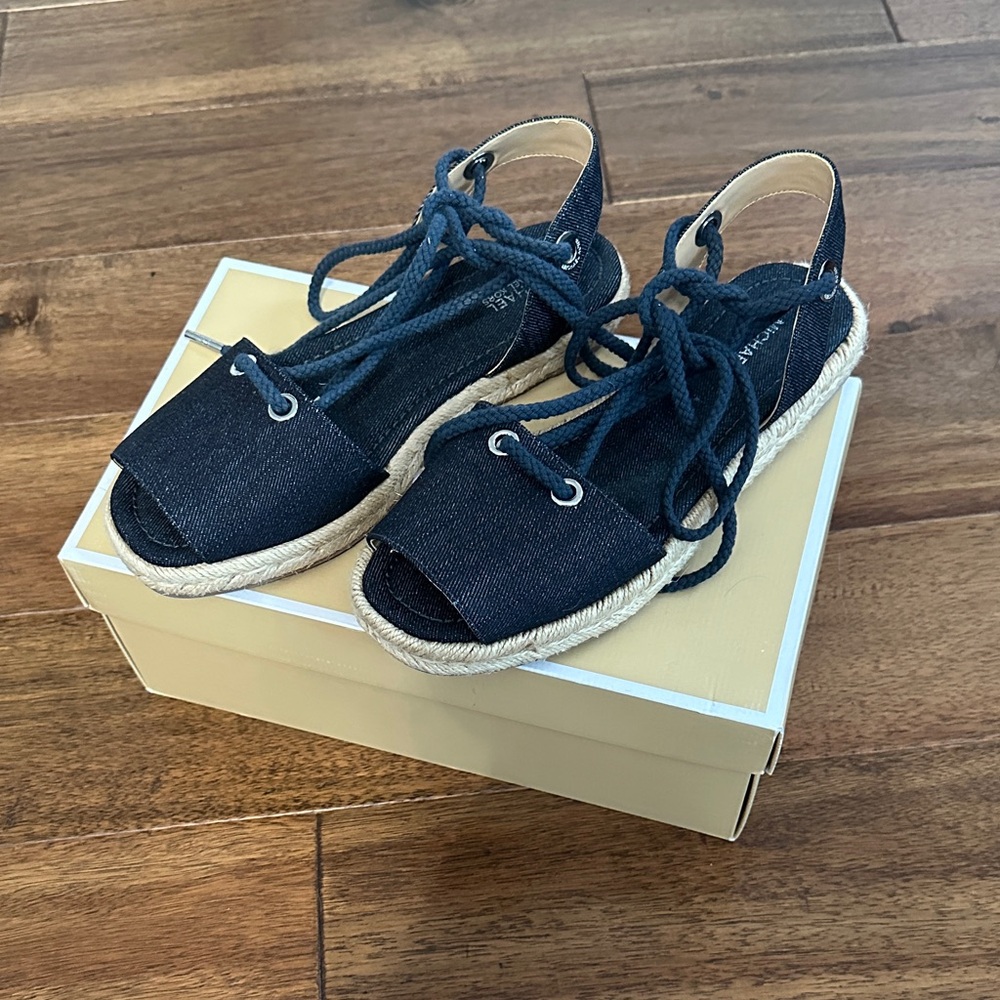 MICHAEL Michael Kors Margie Navy Dark Denim Open Toe Flat Espadrille Sandals
